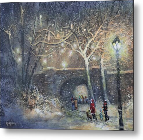 Snowfall Metal Print featuring the painting A Magical Walk by Tom Shropshire