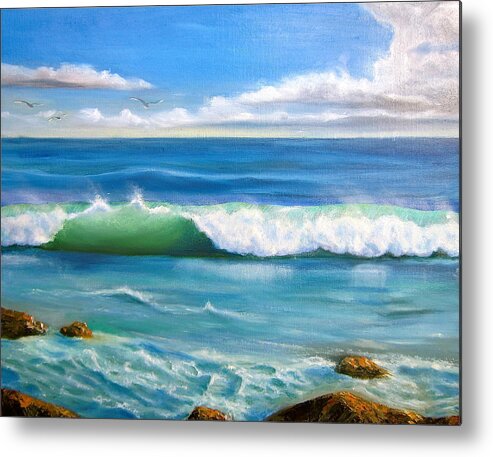 Seascape Metal Print featuring the painting Sunny seascape #3 by Heather Matthews