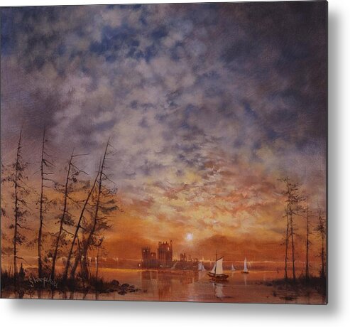  Castle Metal Print featuring the painting Castle on the Lake by Tom Shropshire
