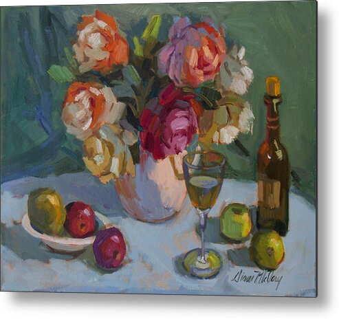 Roses Metal Print featuring the painting Chardonnay and Roses by Diane McClary