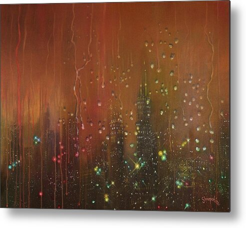 Abstract Metal Print featuring the painting City Rain Against the Window by Tom Shropshire