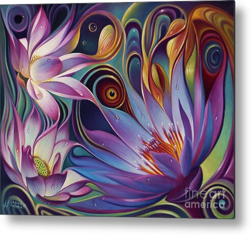 Lotus Metal Print featuring the painting Dynamic Floral Fantasy by Ricardo Chavez-Mendez