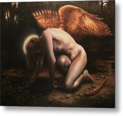 Angel Metal Print featuring the painting Fallen Angel - Despair by Tom Shropshire