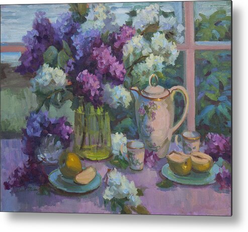 Lilacs Metal Print featuring the painting Lilacs and Tea by Diane McClary