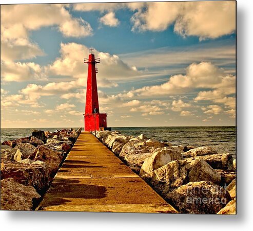 Muskegon Metal Print featuring the photograph Muskegon South Pier Light by Nick Zelinsky Jr