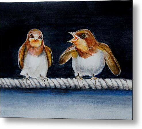 Birds Metal Print featuring the painting On the High Wire by Jean Cormier