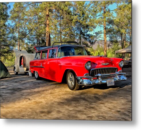 Bel Air Metal Print featuring the painting Red '55 Chevy Wagon by Michael Pickett