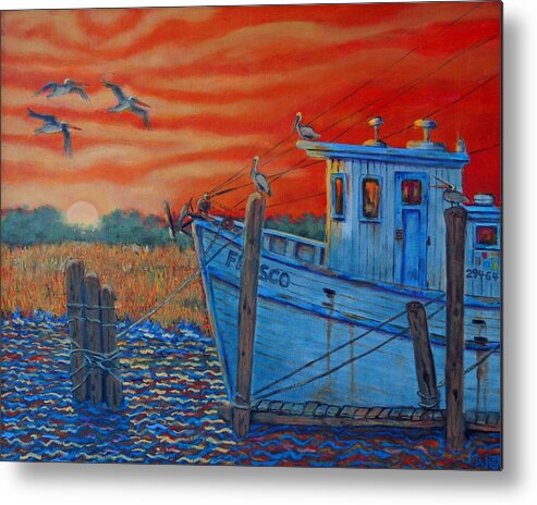 Shem Creek Metal Print featuring the painting Red Sunset on Shem Creek by Dwain Ray