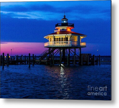 Choptank Metal Print featuring the photograph The Choptank River Lighthouse at Night by Nick Zelinsky Jr