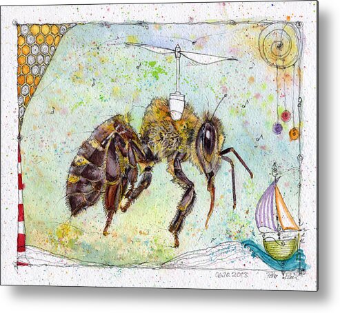 Bees Metal Print featuring the painting This should not be by Petra Rau