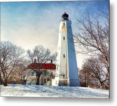 Architecture Metal Print featuring the photograph Winter at Sandy Hook Light by Nick Zelinsky Jr