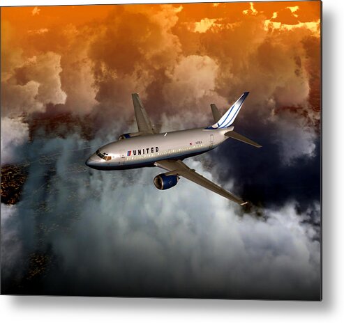 Flight Metal Print featuring the digital art 737 Ua 20x16 01 by Mike Ray