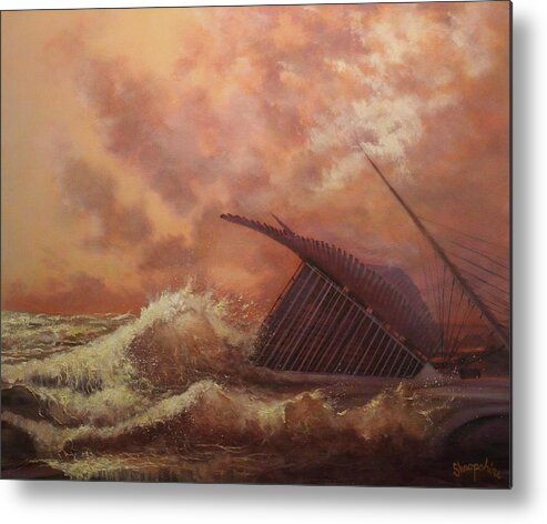  Lake Michigan Metal Print featuring the painting High Tide Milwaukee Art Museum by Tom Shropshire