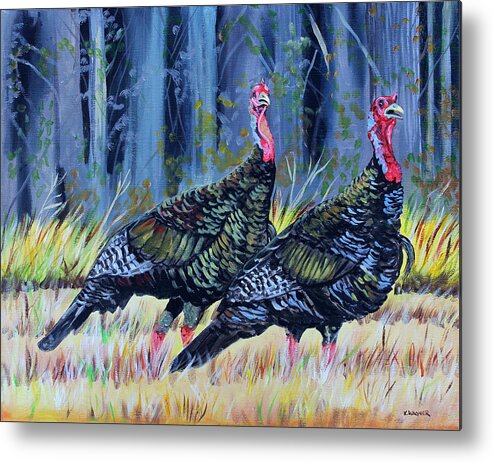 Wild Turkeys Metal Print featuring the painting Mississippi turkeys by Karl Wagner