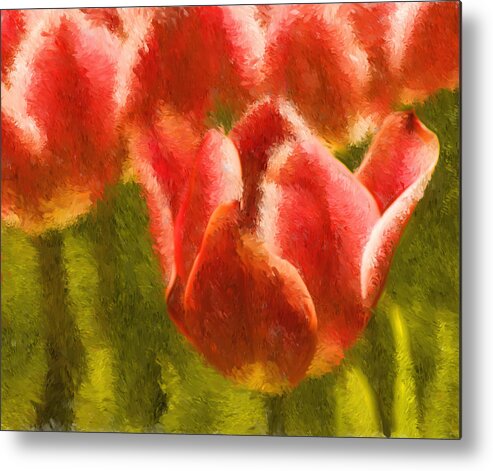 Tulips Metal Print featuring the digital art Impression Tulips #1 by Mick Burkey