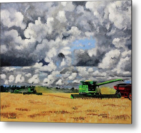 Harvest Metal Print featuring the painting Bringing In the Last of the Harvest by Karl Wagner