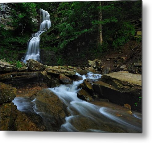 Waterfall Landscape Nature Green Forest Trees Water west Virginia new River Gorge cathedral Falls gauley Bridge Rocks Boulders Stream Creek Metal Print featuring the photograph Cathedral Falls by Jeff Burcher