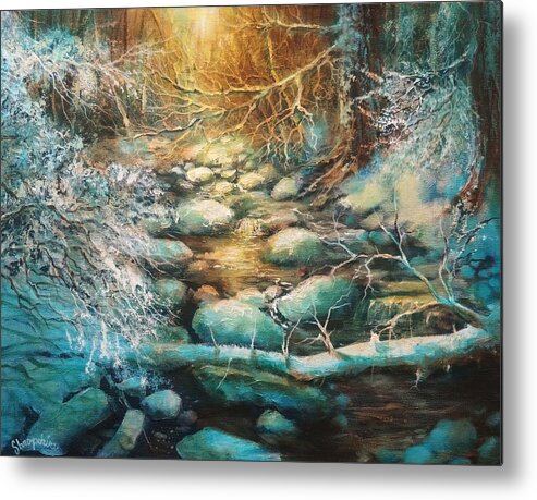  Forest Stream Metal Print featuring the painting Christmas Morning by Tom Shropshire