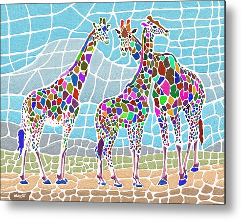 Giraffe Metal Print featuring the painting Giraffe Maze by Anthony Mwangi