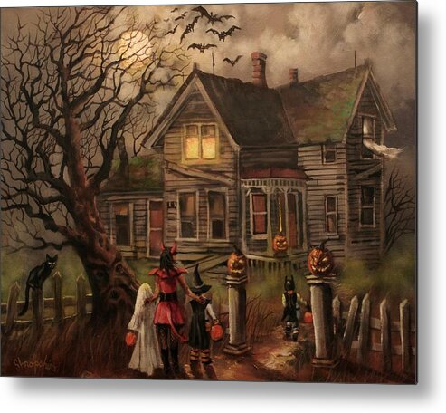  Bats Metal Print featuring the painting Halloween Dare by Tom Shropshire