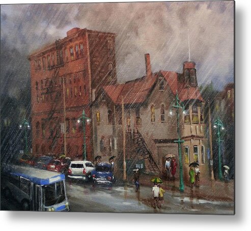  City Scene Metal Print featuring the painting Rainy Afternoon Milwaukee by Tom Shropshire
