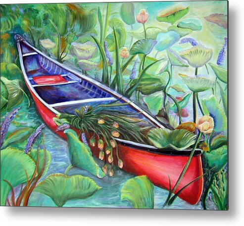 Canoe Metal Print featuring the painting Red Canoe by Patricia Piffath