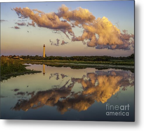 Architecture Metal Print featuring the photograph Reflection of Clouds and Lighthouse by Nick Zelinsky Jr