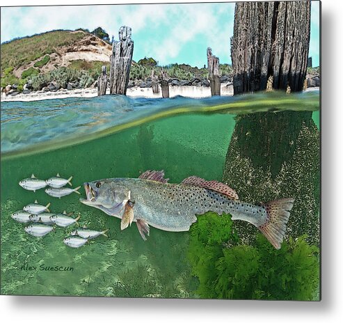 Bonefish Metal Print featuring the painting Seatrout Attack by Alex Suescun