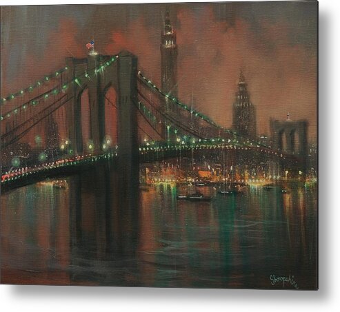  Brooklyn Bridge Metal Print featuring the painting The Brooklyn Bridge by Tom Shropshire