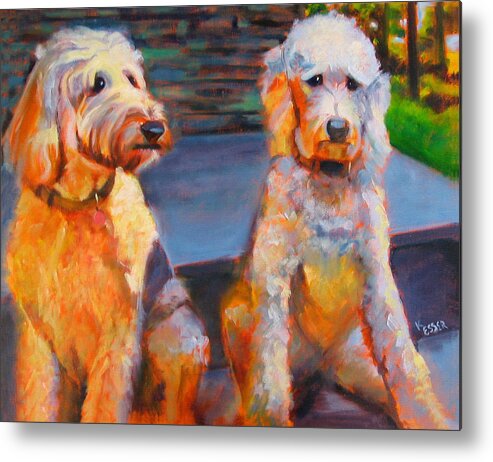 Labradoodles Metal Print featuring the painting The Doodle Sisters by Kaytee Esser