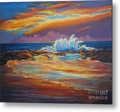 Landscape Metal Print featuring the painting Wave at Sunset by Celeste Drewien