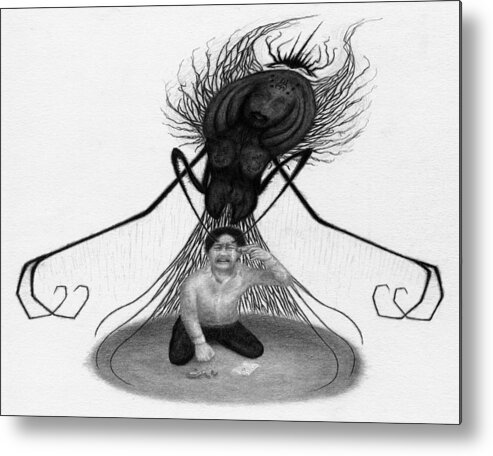 Horror Metal Print featuring the drawing The Demon Left With Him... - Artwork by Ryan Nieves