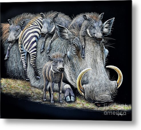 Cynthie Fisher Metal Print featuring the drawing Warthog Humor #1 by Cynthie Fisher