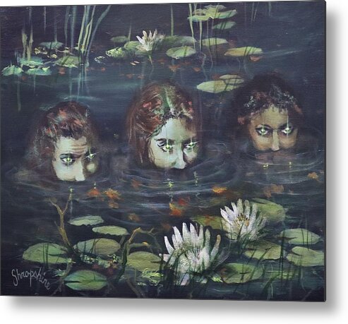  Halloween Metal Print featuring the painting A Trio of Witches by Tom Shropshire