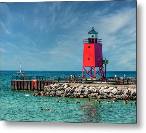 Lighthouse Metal Print featuring the photograph Charlevoix South Pier by Nick Zelinsky Jr