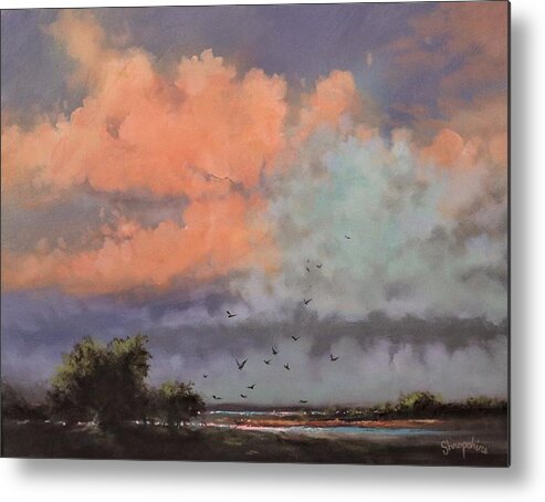 Clouds Metal Print featuring the painting Cotton Candy Clouds by Tom Shropshire