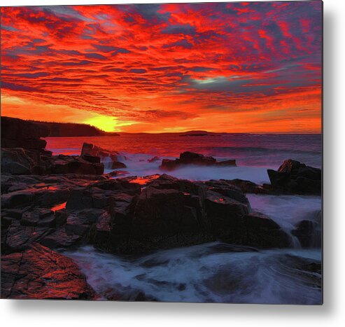 Thunder Hole Metal Print featuring the photograph Mackerel Cloud Sunrise At Thunder Hole by Stephen Vecchiotti