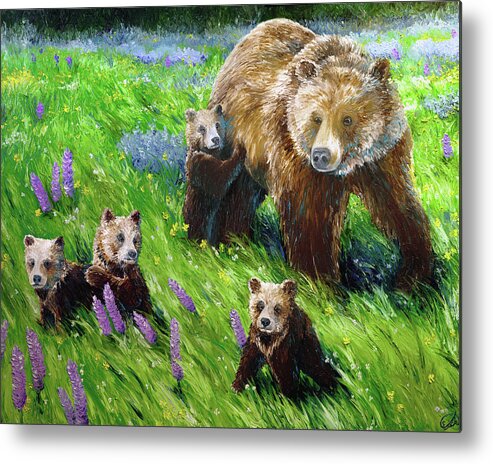 Grizzly 399 Metal Print featuring the painting Springtime Abundance by Elizabeth Mordensky