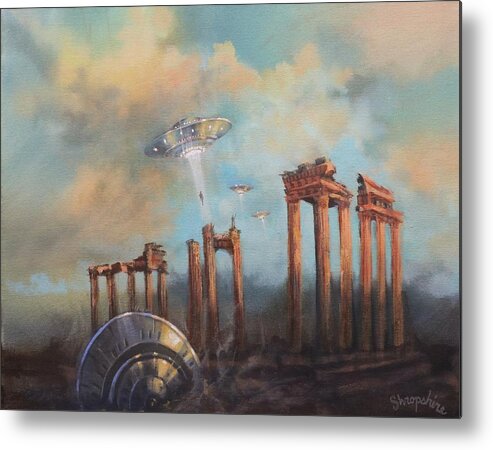 Ufo's Metal Print featuring the painting UFOs A Rescue Party by Tom Shropshire