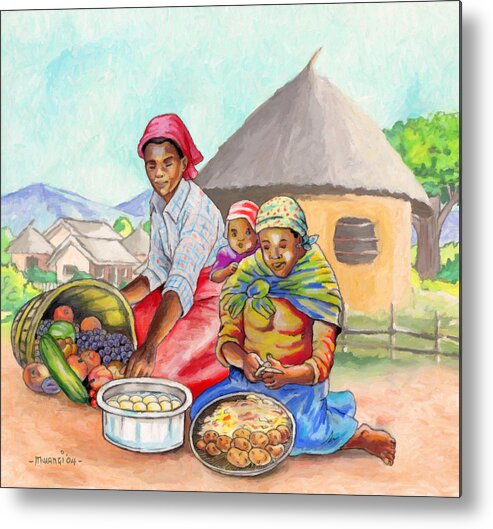 Food Metal Print featuring the painting Preparing Food by Anthony Mwangi