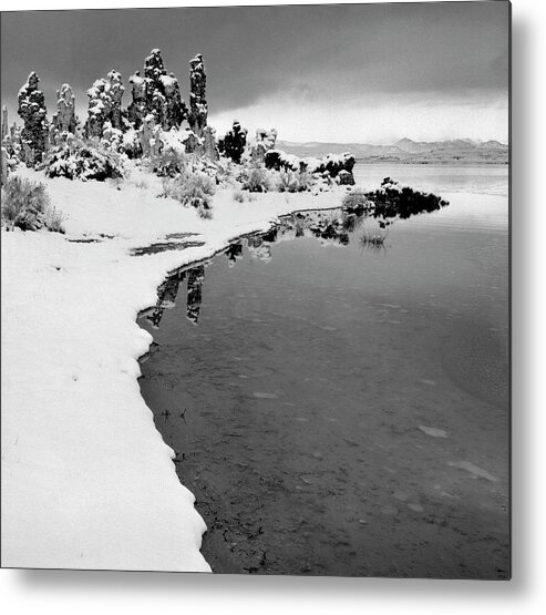 Mono Metal Print featuring the photograph Mono Lake shoreline, snow by Steve Ellison