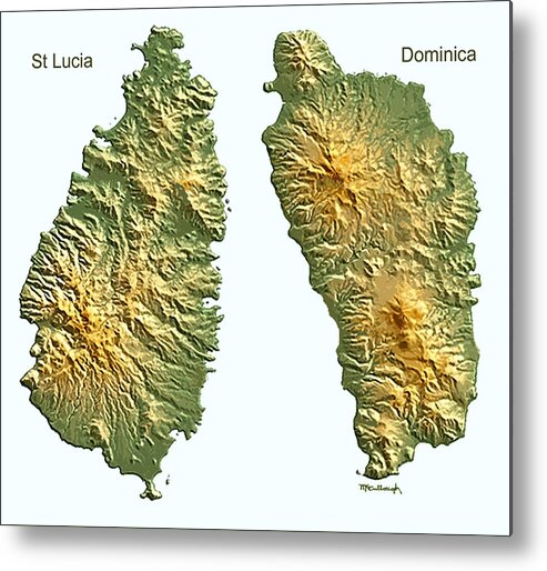 Map Metal Print featuring the digital art St Lucia and Dominica Map by Duane McCullough