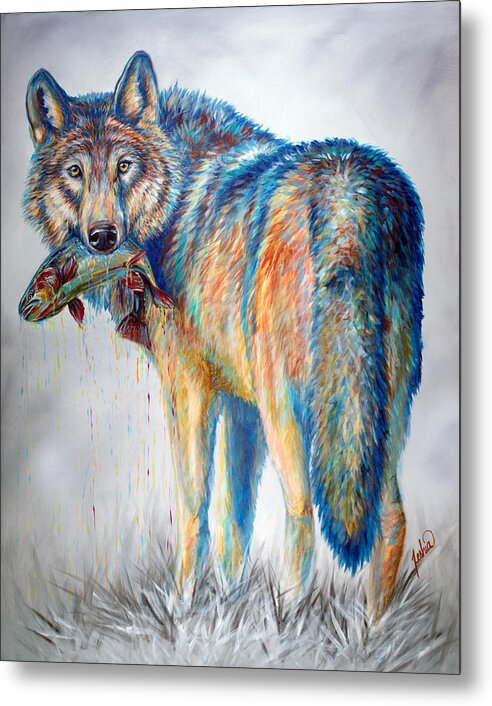 Wolf Metal Print featuring the painting Survivor by Teshia Art