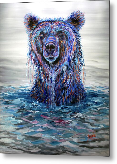 Bear Metal Print featuring the painting The Diver by Teshia Art