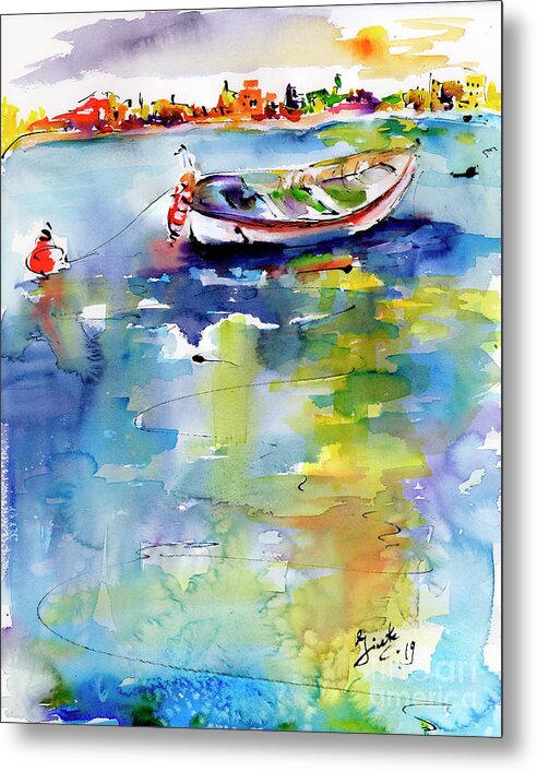 Watercolors Metal Print featuring the painting Mediterranean Impressions Boat by Ginette Callaway