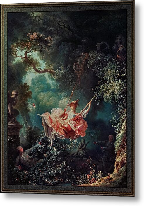 The Happy Accidents Metal Print featuring the painting The Happy Accidents of the Swing by Jean-Honore Fragonard by Rolando Burbon