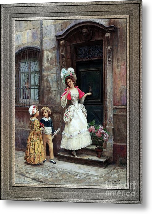 Grandmother’s Birthday Metal Print featuring the painting Grandmothers Birthday by Jules Girardet Remastered Xzendor7 Fine Art Classical Reproductions by Rolando Burbon