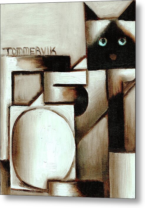 Cat Metal Print featuring the painting Abstract Siamese Cat Art Print by Tommervik