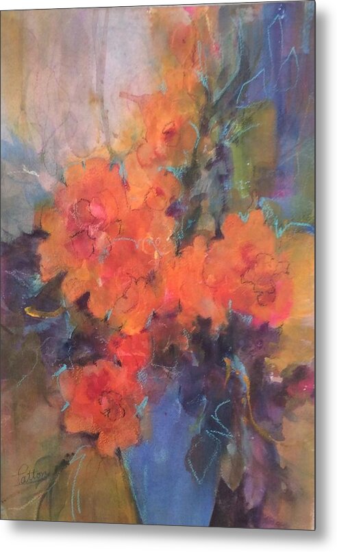 Contemporary Floral Metal Print featuring the painting The Blue Vase by Karen Ann Patton