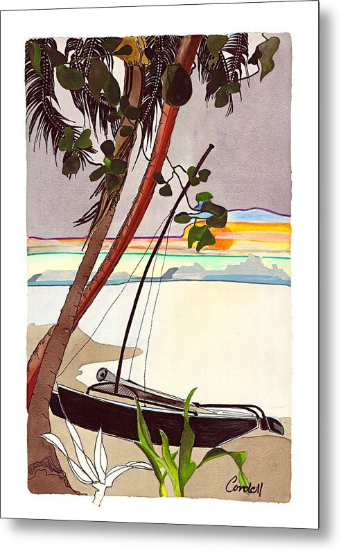 Tropical Foliage Metal Print featuring the painting Viti Levu Sunset - Fiji by Joan Cordell